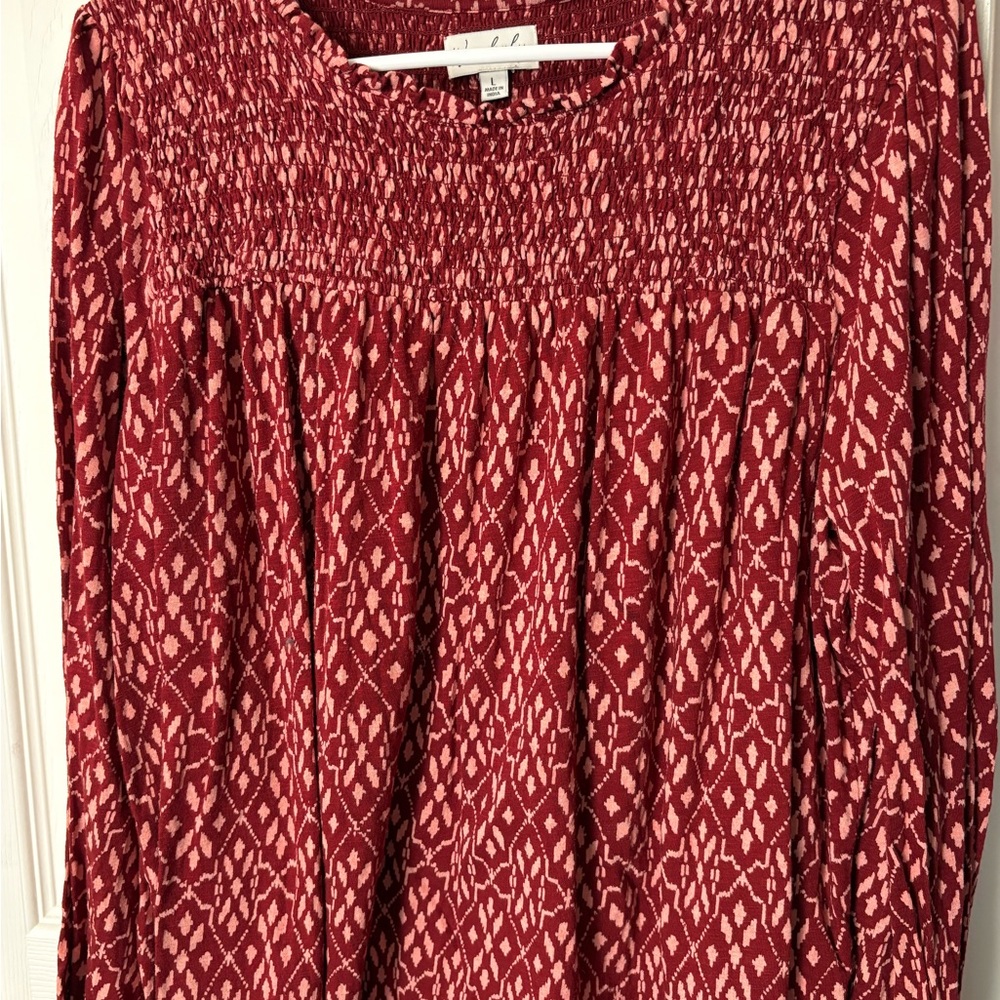 Wonderly Red and Cream Smocked Yoke Dress